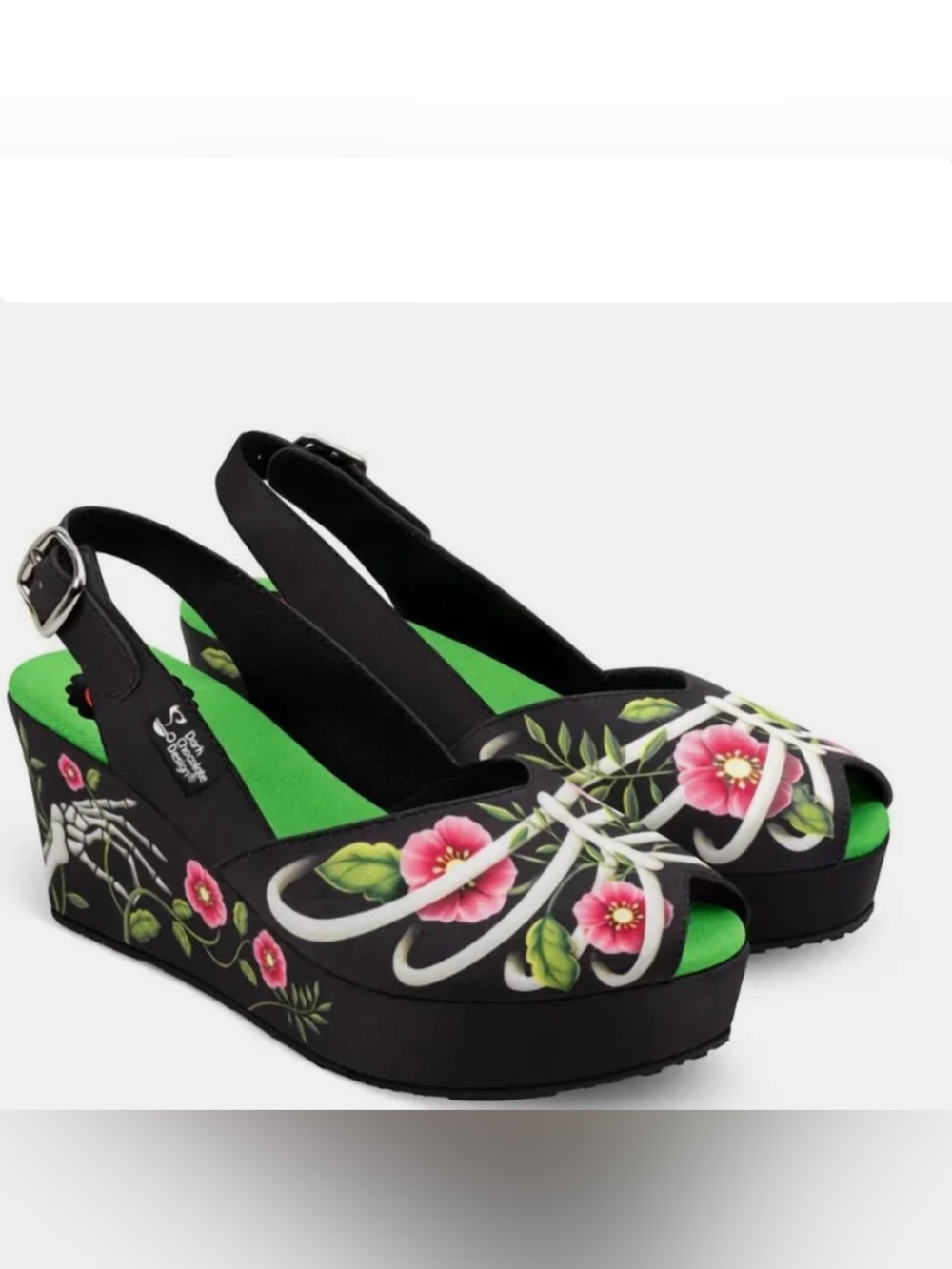 NIB Hot Chocolate Dark Chocolate Designs Necroflora Slingback Sandals Size 7 NWT